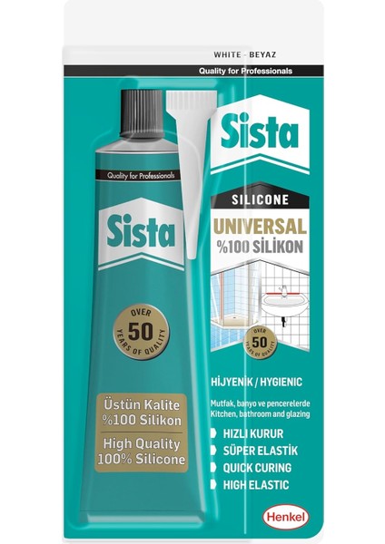 Universal Silikon, Üstün KALITE%100 Beyaz Silikon, Mutfak, Banyo ve Pencereler Için Hızlı Kuruyan Dolgu Macunu, Sararma ve Küflenme Yapmaz, 50 gr Tüp