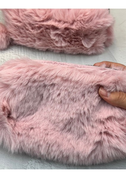 Ponponlu Peluş Pembe Kalem Kutu Kalemlik Toparlayıcı Çanta modelleri