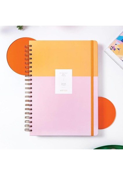 20X28 Spiralli Sert Kapak Lastikli Çizgili Not Defteri Pembe