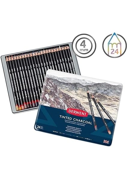 Tınted Charcoal Renkli Füzen Kalem - 24 Renk Metal Kutulu fiyatları