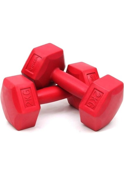 Unisex Plastik Altıgen Dambıl 2 Adet x 2 kg Ds 1200, Kırmızı