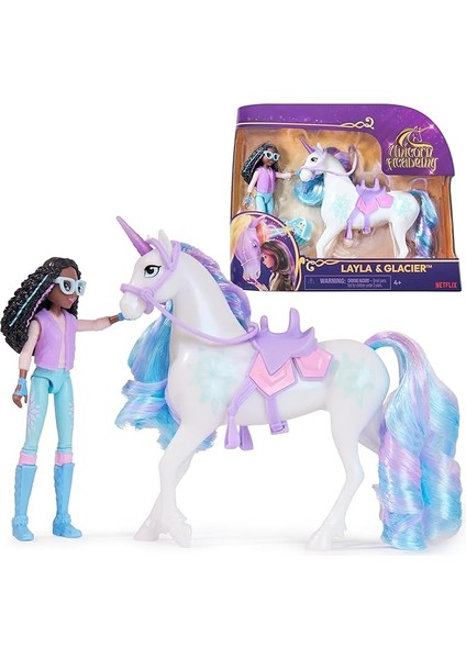 Academy Layla ve Tek Boynuzlu At Glacier Seti – Sevilen Netflix Dizisinden Yaklaşık 12 cm Orijinal Figürler, 4 Yaş+ Için