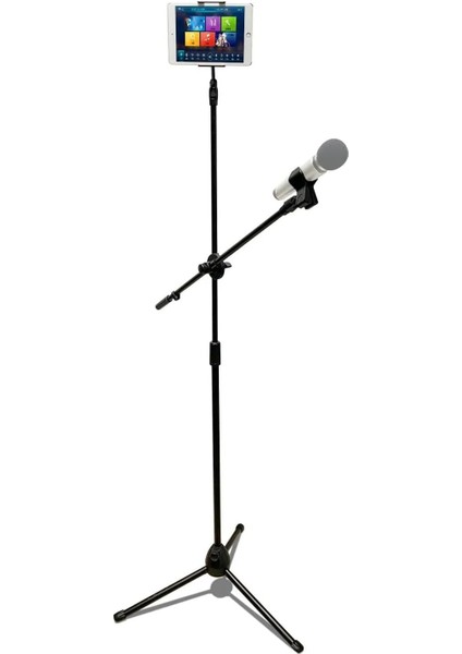 190CM Maksimum Uzunluk Mikrofon Standı Multi Fonksiyonel 2in1 Mikrofon ve Tablet Stand Katlanabilir Açısı Ayarlanabilir Zemin Üstü - Canlı Müzik Mikrofon Telefon Stand 103SP