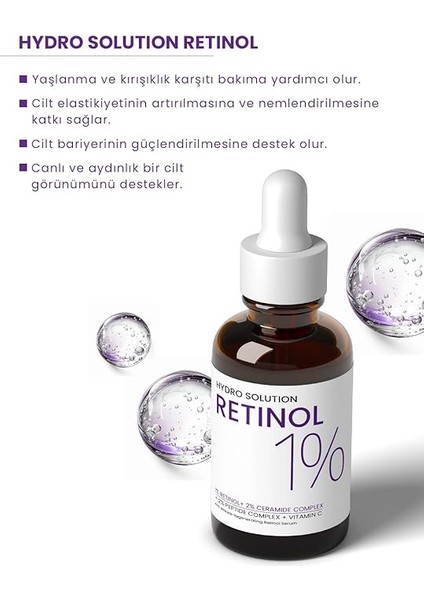 Hydrosolution Retinol Serum, Yoğun Kırışıklık Karşıtı Onarım, Yenileyici Bakım Serumu, 30 ml fırsatları