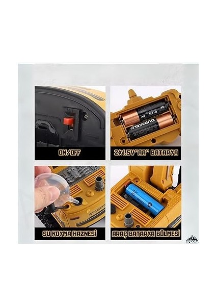 2.4ghz Uzaktan Kumandalı Şarjlı Işıklı Buhar Atan Paletli Hareketli Kepçeli Rc Ekskavatör modelleri