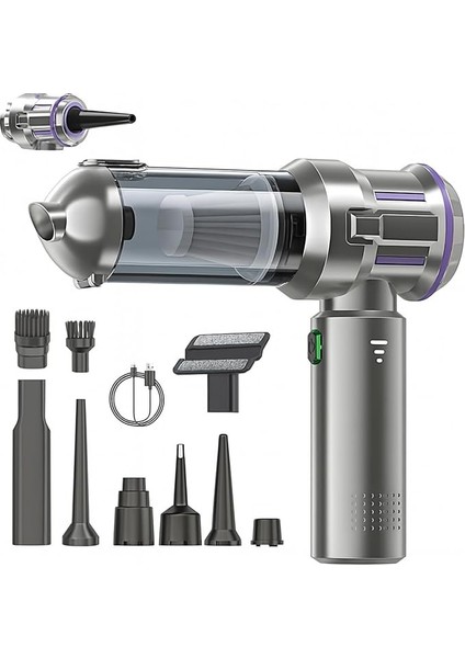 Şarjlı Araç Süpürgesi 16000PA - Üfleme Özellikli Mini Oto Süpürgesi 3 Kademeli - 6000 Mah Şarj Kapasitesi, Çok Fonksiyonlu Süpürge Başlıkları ile Taşınabilir Kablosuz Süpürge