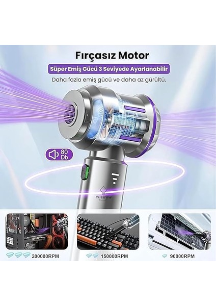 Şarjlı Araç Süpürgesi 16000PA - Üfleme Özellikli Mini Oto Süpürgesi 3 Kademeli - 6000 Mah Şarj Kapasitesi, Çok Fonksiyonlu Süpürge Başlıkları ile Taşınabilir Kablosuz Süpürge indirimleri