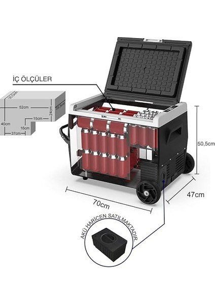 K65S 12/24V 65LT Akülü, Kablolu, Kompresörlü Tekerlekli Outdoor Oto Buzdolabı &amp; Dondurucu indirimleri