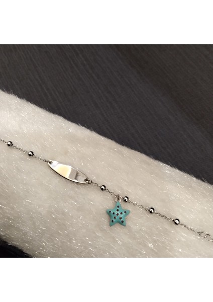 925 Ayar Gümüş Kırmızı Beneklibsu Yeşili Yıldızlı Model Bebek/çocuk Bilekliği -Şık Tasarım- Isim Yazdırılabilir. 12 (+4) cm - 1mm