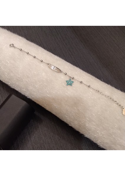 925 Ayar Gümüş Kırmızı Beneklibsu Yeşili Yıldızlı Model Bebek/çocuk Bilekliği -Şık Tasarım- Isim Yazdırılabilir. 12 (+4) cm - 1mm modelleri