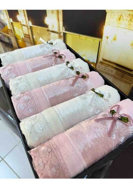 %100 Pilise ve Güpür Işlemeli 50×90 Kadife Lüx Kutulu Çeyizlik El ve Yüz Havlusu fiyatları