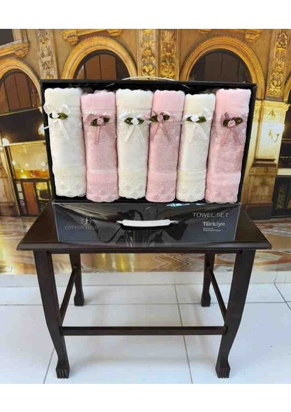 %100 Pilise ve Güpür Işlemeli 50×90 Kadife Lüx Kutulu Çeyizlik El ve Yüz Havlusu modelleri