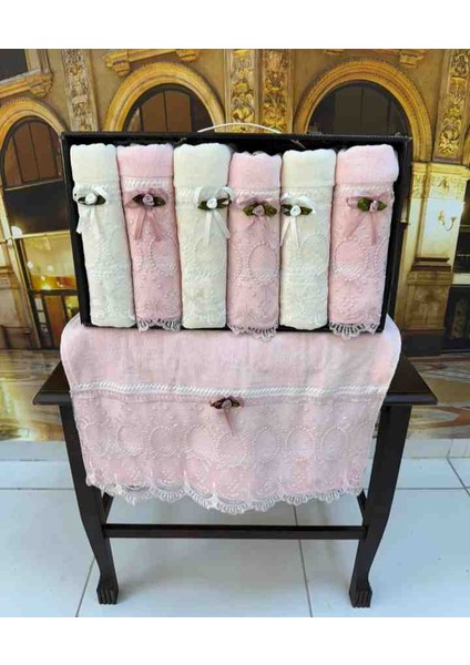 %100 Pamuklu 50×90 Güpürlü Kurdela Fiyonklu Kutulu Lüx Çeyizlik El ve Yüz Havlu Seti fiyatları