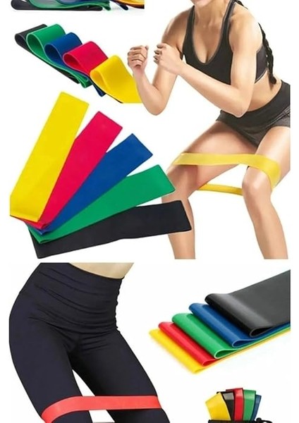 Bandı 5 Adet Farklı Dirençte Pilates Squat Aerobik Bandı - Hafif,orta,sert Çalışma Lastiği-Evde Ofiste Spor Karın Kası Sıkılaşma Seti Saklama Poşeti Hediyeli fırsatları