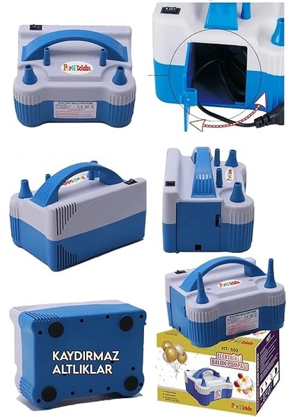 Dolabı HT508 Çift Hava Çıkışlı 2 Düğmeli Balon Şişirme Makinası, Elektrikli Balon Pompası 700W 1.3kg fiyatları