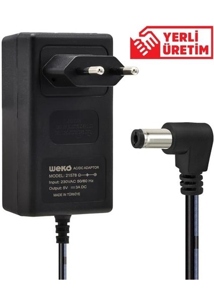 Weko 5 Volt - 3 Amper 5.5*2.5 Uçlu Plastik Kasa Priz Tipi̇ Adaptör