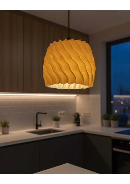 Wave - Dalgalı Modern Ahşap Görünümlü Sarkıt Avize / Lamba - BAL Köpüğü