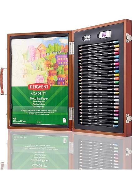 Academy Ahşap Kutuda Boyama Hediye Seti, 27 Parçalı Sanatçı Seti, Renkli Kalemler, Pastel Tebeşirler ve Aksesuarlar, Çizim, Eskiz ve El Işi Için Ideal, Hobi Sanatçıları Için, 305950