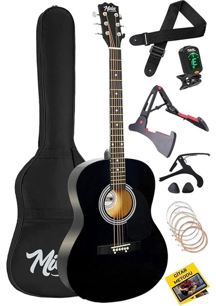 RG-550BK Pack Kaliteli Siyah 40 Inç Akustik Gitar Seti 4/4 Yetişkin