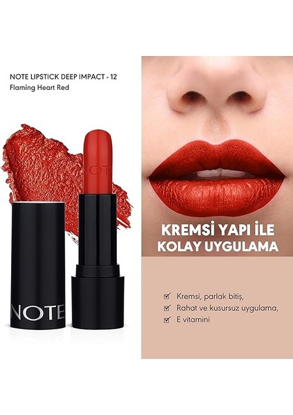 Deep Impact Lipstick 12 Flaming Heart Red Kremsi Dokulu Yarı Parlak Ruj, Kırmızı fiyatları