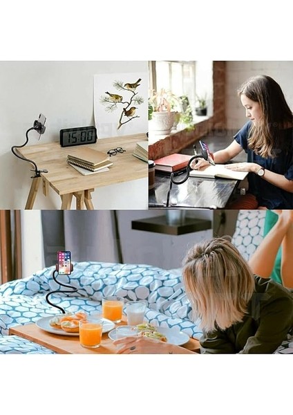 Akrobat Telefon Tutucu Oynar Başlıklı Klipsli Araç Içi Masa Kenarı Telefon Tutacağı (Siyah) modelleri