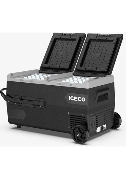 K95D 12/24VOLT 95 Litre Akülü/kablolu/çift Bölmeli Kompresörlü Tekerlekli Outdoor Oto Buzdolabı/dondurucu (Akü Dahil Değildir)