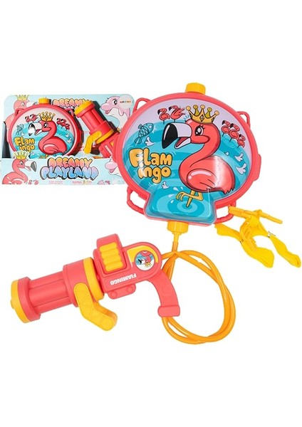 1200 ml Su Kapasiteli Sırt Çantalı 9 Metre Atış Mesafeli Su Tabancası 20 cm - Çantalı Oyuncak Su Tabancası Taşınabilir Dinozor ve Pelikan Desenli (Pelikan)