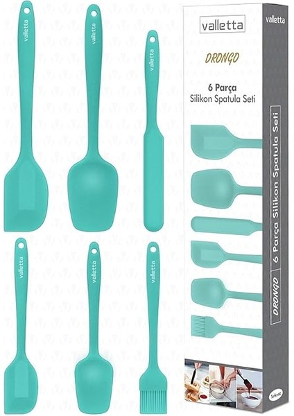 Drongo Isıya Dayanıklı Yanmaz Yapışmaz Silikon Spatula Seti 6 Parça Turkuaz modelleri