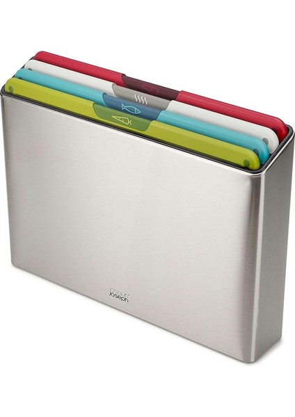 Joseph Folio Icon Kesme Tahtası Seti, Saklama Kutulu, Kaymaz, Renk Işaretli, 4 Parça, Büyük, Paslanmaz Çelik