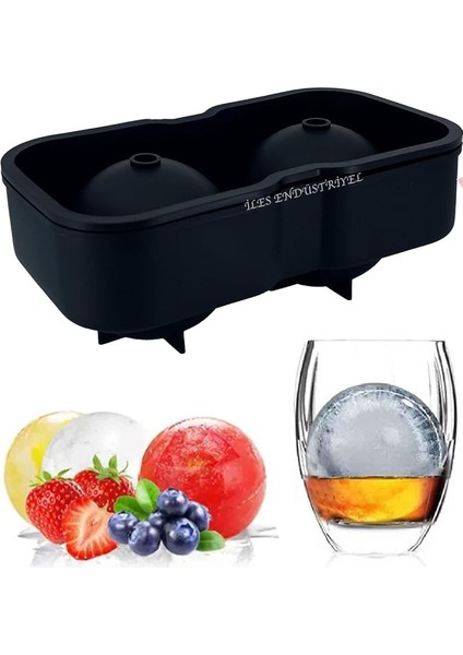 Chef Büyük Boy Silikon 2 Bölmeli Xl Top Buz Kalıbı, Siyah