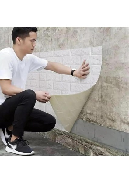 Home 70X77 cm Beyaz 0,54M² 3D Dekoratif Kendinden Yapışkanlı Esnek Duvar Kağıdı Kaplama Paneli Köpük