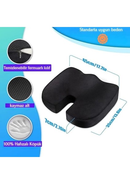 Ortopedik Visco Oturma Minderi – Coccyx Destekli Hemoroid ve Basur Yastığı | Elastik Oturma Simidi, Siyah, Standart Boy fiyatları