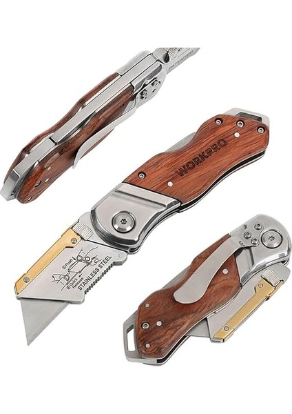 WP211014 Ağır Hizmet Paslanmaz Çelik/ahşap Gövde Katlanır Rötuş Maket Bıçağı + 10 Adet Yedek Bıçak fırsatları