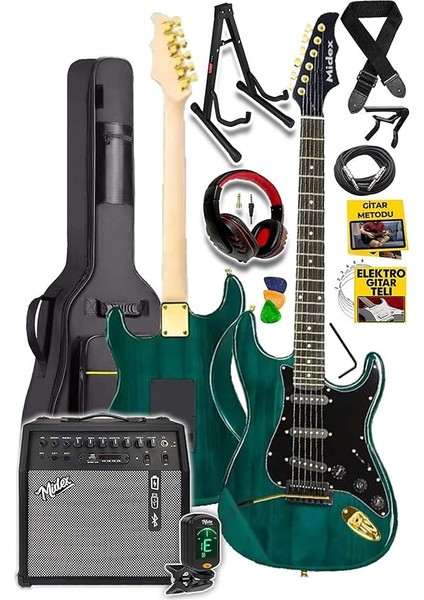 GLC-40GR-50AMP Elektro Gitar Seti 50 Watt Şarjlı Bt Amfi Kulaklık ve Full Set