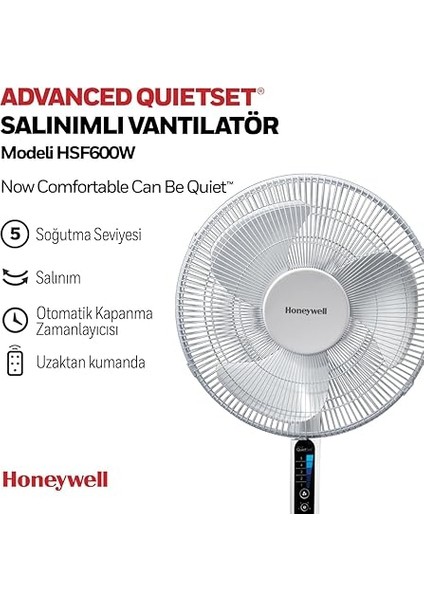 Advanced Quietset HSF600 Ayaklı Vantilatör, 5 Hız Ayarı, Zamanlayıcı Fonksiyonu, 70 Derece Salınım, Yükseklik, Uzaktan Kumandalı - Beyaz fiyatları