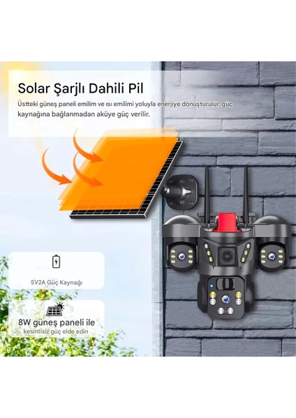 O-Kam 7070 9mp Lens 3 Kamera Ultrahd 4g Solar Gece Görüş Kişi Takip Akıllı Güvenlik Kamerası Çakarlı