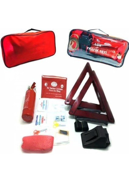 Trafik Seti Profesyonel Araç Muayene Ile Uyumlu Ilk Yardım Seti Tüv Türk Ile Uyumlu Kare Çantalı