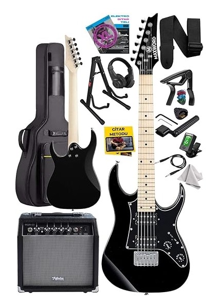 DE-150BK-35AMP Maple Klavye Hh Yüksek Kaliteli 35W Amfili Elektro Gitar Seti fiyatları