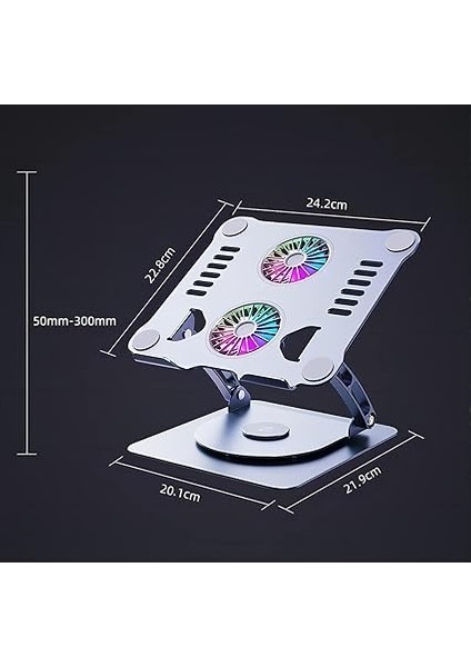 Laptop Standı 360 Derece Dönebilir Rgb Çift Fanlı Premium Serisi Notebook Tutucu Alüminyum Macbook Yükseltici 11-17 Inç modelleri