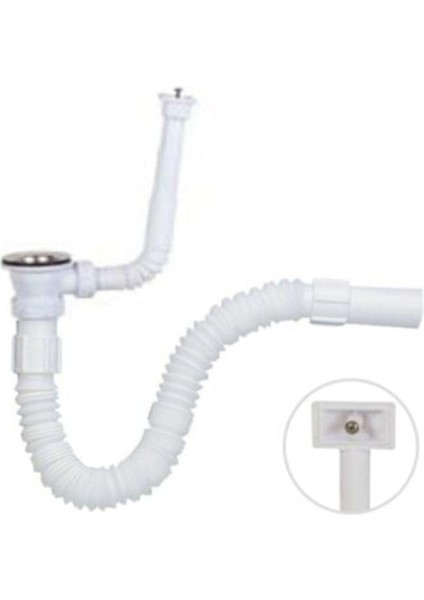 Dik -Yandan Taşmalı Körüklü Lavabo -Evye Gider Sifonu -Paslanmaz