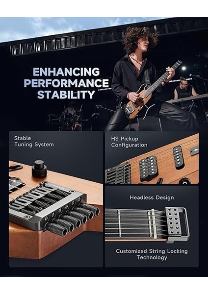 Hush-X Elektro Gitar Kiti - Seyahat ve Uygulama Için Tüy Işığı ve Sessiz Performanslı Başsız Gitar, Maun Katı Gövdesi, Bir Saniyelik Montaj Çerçeveleri, Konser Çantası, Tüm Aksesuarlar, Doğal indirimleri