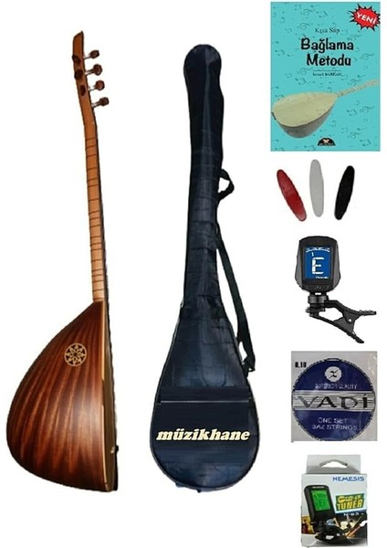 Sap Saz Bağlama Seti (Kılıf-Metot-Akort Cihazı-Tezene)