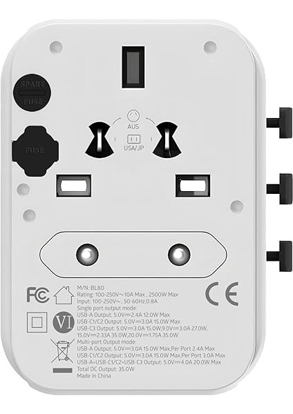 Labs BL80 Universal Seyehat Şarj Adaptörü 35W Gan Çoklu Priz Dönüştürücü (Beyaz) modelleri