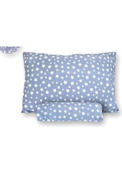 Pamuklu Ranforce Tek Kişilik 160X240 Lastiksiz Çarşaf ve Yastık Kılıfı - Mavi Yıldız Desenli (Mavi / 160 x 240 Cm)