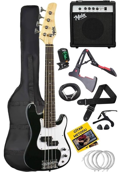 CBG-380BK 38 Inç 7/8 Ebat 10-14 Yaş Arası Genç ve Çocuk Için Amfili Bas Gitar Seti