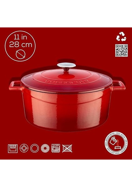Metal Döküm Yuvarlak Tencere, 28 Cm, Kırmızı fırsatları