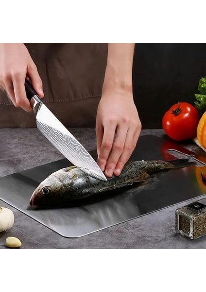 Kesme Tahtası 2'li Set Paslanmaz Çelik Gıda Temasına Uygun Hijyenik ve Dayanıklı Antibakteriyel 0,7 mm Kesim Panosu Levhası Cam Kesme Tahtası indirimleri