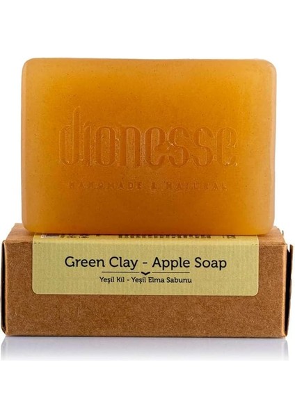 Elma Kabuğu Yağlı Yeşil Kil Sabunu 120 gr | Yağlı ve Akneli Ciltler Için Doğal Kil Sabunu