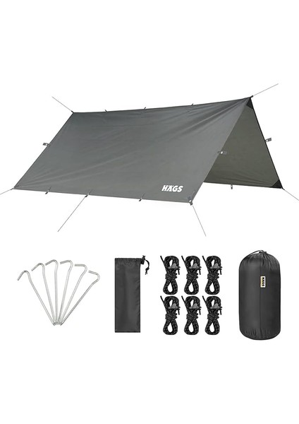 Tarp Gölgelik Tente, Taşınabilir Örtü Branda Çok Işlevli Outdoor Açık Hava Kamp Seyahat Tente Branda Güneşlik Karavan Tente Yan Çadır Gölgelik - 300X300 cm - Gri
