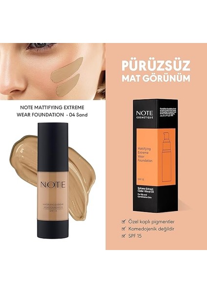 Mattifying Extreme Wear 04 Sand Mat Bitişli Spf 15 Kapatıcı Fondöten fiyatları